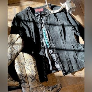 Hal Rubenstein Black Suede and Silver Chain Jacket